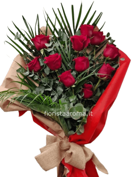 Fascio di 12 rose rosse